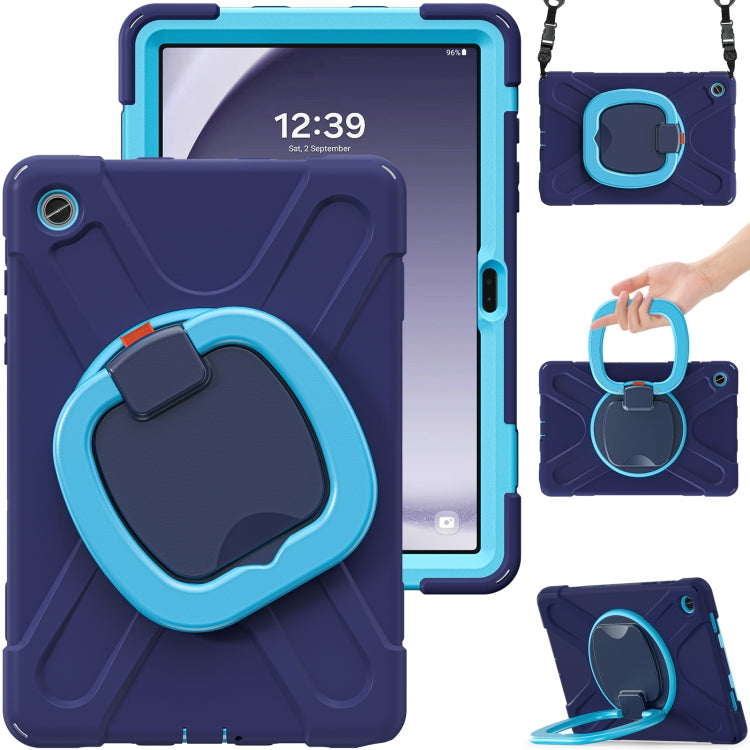 For Samsung Galaxy Tab A9+ Silicone Hybrid PC Tablet Case with Holder & Shoulder Strap(Navy Blue + Blue) - Galaxy Tab A9+ by buy2fix | Online Shopping UK | buy2fix