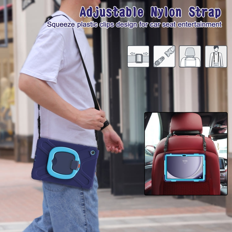 For Samsung Galaxy Tab A9+ Silicone Hybrid PC Tablet Case with Holder & Shoulder Strap(Navy Blue + Blue) - Galaxy Tab A9+ by buy2fix | Online Shopping UK | buy2fix