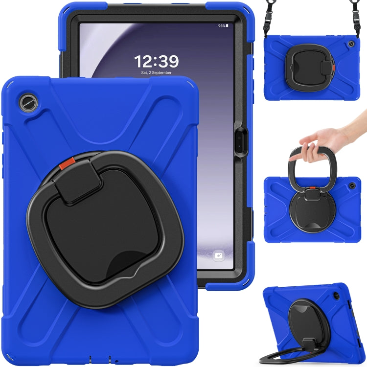 For Samsung Galaxy Tab A9+ Silicone Hybrid PC Tablet Case with Holder & Shoulder Strap(Blue) - Galaxy Tab A9+ by buy2fix | Online Shopping UK | buy2fix