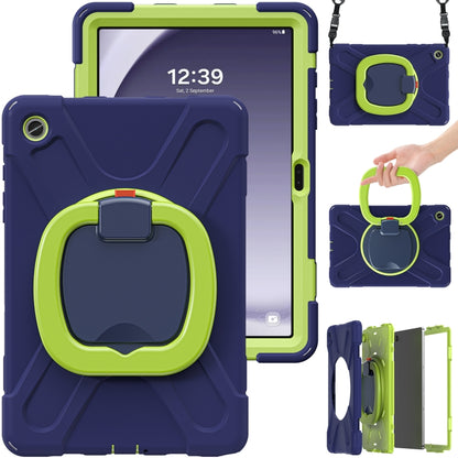 For Samsung Galaxy Tab A9+ Silicone Hybrid PC Tablet Case with Holder & Shoulder Strap(Navy Blue + Lime) - Galaxy Tab A9+ by buy2fix | Online Shopping UK | buy2fix