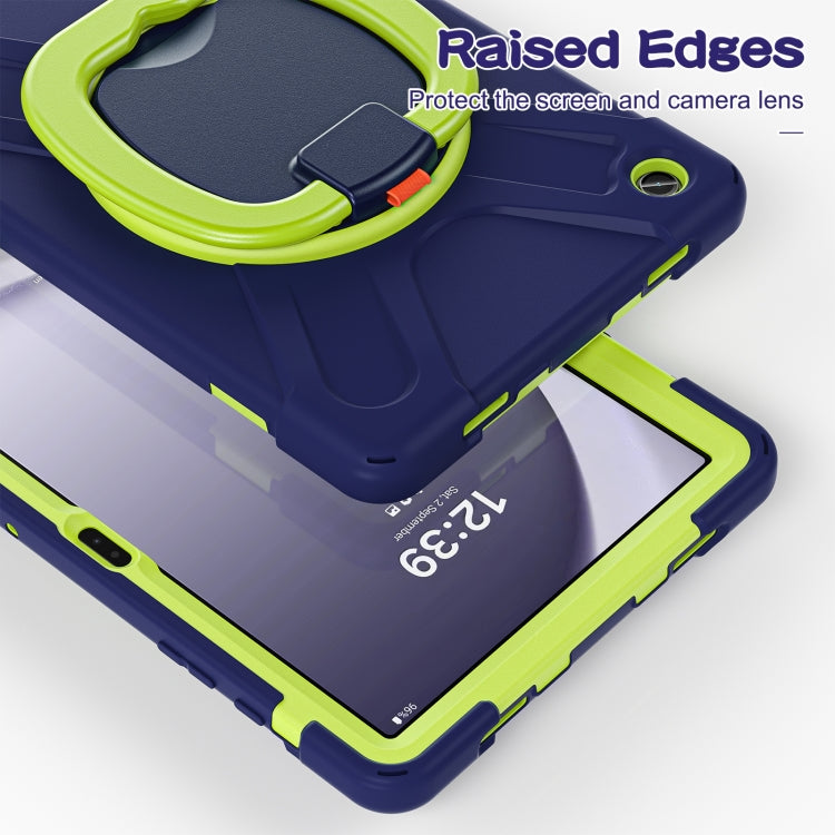 For Samsung Galaxy Tab A9+ Silicone Hybrid PC Tablet Case with Holder & Shoulder Strap(Navy Blue + Lime) - Galaxy Tab A9+ by buy2fix | Online Shopping UK | buy2fix