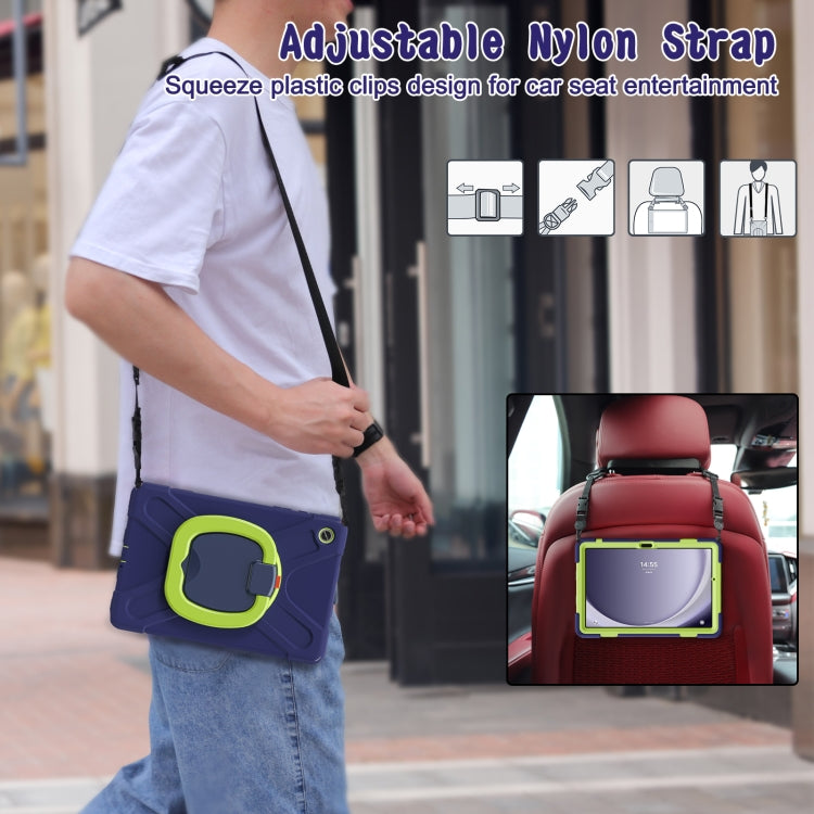 For Samsung Galaxy Tab A9+ Silicone Hybrid PC Tablet Case with Holder & Shoulder Strap(Navy Blue + Lime) - Galaxy Tab A9+ by buy2fix | Online Shopping UK | buy2fix
