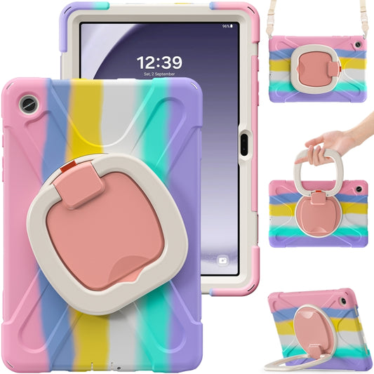 For Samsung Galaxy Tab A9+ Silicone Hybrid PC Tablet Case with Holder & Shoulder Strap(Colorful Pink) - Galaxy Tab A9+ by buy2fix | Online Shopping UK | buy2fix