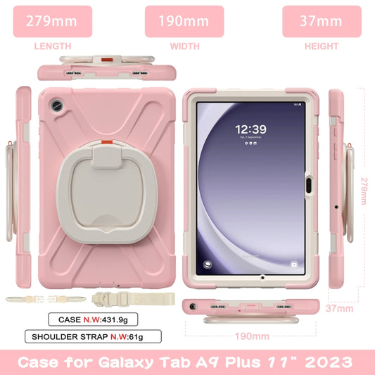 For Samsung Galaxy Tab A9+ Silicone Hybrid PC Tablet Case with Holder & Shoulder Strap(Pink) - Galaxy Tab A9+ by buy2fix | Online Shopping UK | buy2fix