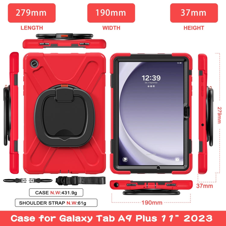 For Samsung Galaxy Tab A9+ Silicone Hybrid PC Tablet Case with Holder & Shoulder Strap(Red) - Galaxy Tab A9+ by buy2fix | Online Shopping UK | buy2fix