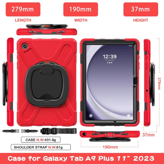 For Samsung Galaxy Tab A9+ Silicone Hybrid PC Tablet Case with Holder & Shoulder Strap(Red) - Galaxy Tab A9+ by buy2fix | Online Shopping UK | buy2fix