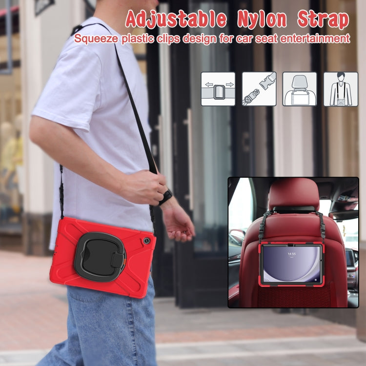 For Samsung Galaxy Tab A9+ Silicone Hybrid PC Tablet Case with Holder & Shoulder Strap(Red) - Galaxy Tab A9+ by buy2fix | Online Shopping UK | buy2fix