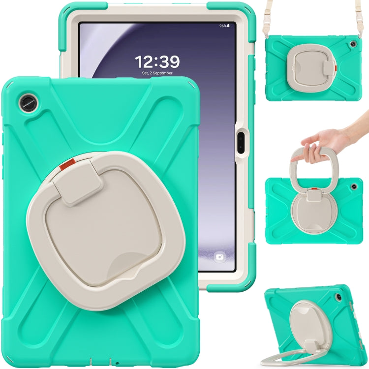 For Samsung Galaxy Tab A9+ Silicone Hybrid PC Tablet Case with Holder & Shoulder Strap(Mint Green) - Galaxy Tab A9+ by buy2fix | Online Shopping UK | buy2fix