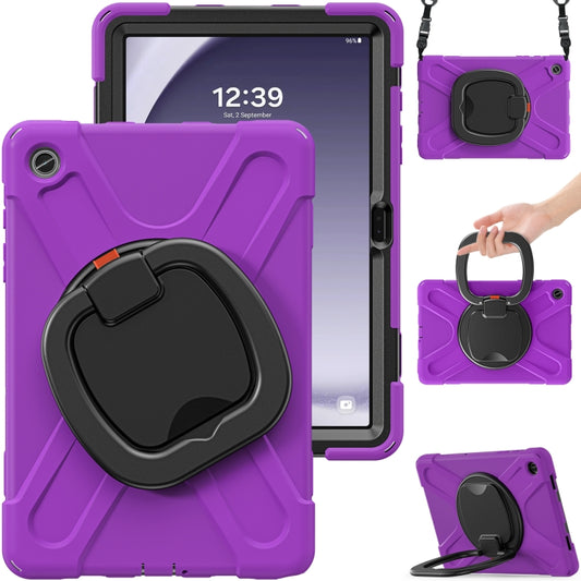 For Samsung Galaxy Tab A9+ Silicone Hybrid PC Tablet Case with Holder & Shoulder Strap(Purple) - Galaxy Tab A9+ by buy2fix | Online Shopping UK | buy2fix