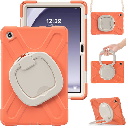 For Samsung Galaxy Tab A9+ Silicone Hybrid PC Tablet Case with Holder & Shoulder Strap(Living Coral) - Galaxy Tab A9+ by buy2fix | Online Shopping UK | buy2fix