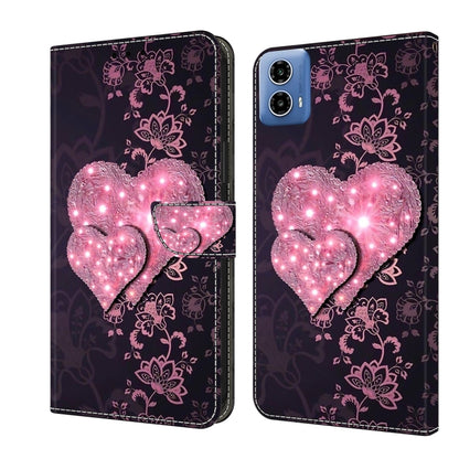 For Motorola Moto G24 Power Crystal 3D Shockproof Protective Leather Phone Case(Lace Love) - Motorola Cases by buy2fix | Online Shopping UK | buy2fix