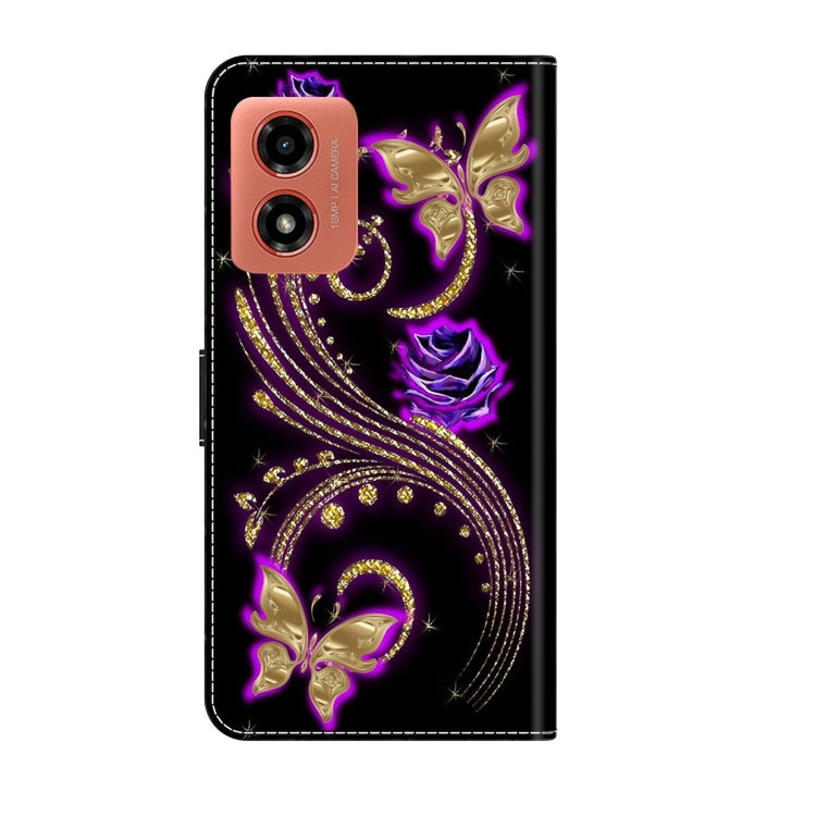 For Motorola Moto G04 Crystal 3D Shockproof Protective Leather Phone Case(Purple Flower Butterfly) - Motorola Cases by buy2fix | Online Shopping UK | buy2fix