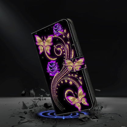 For Motorola Moto G04 Crystal 3D Shockproof Protective Leather Phone Case(Purple Flower Butterfly) - Motorola Cases by buy2fix | Online Shopping UK | buy2fix