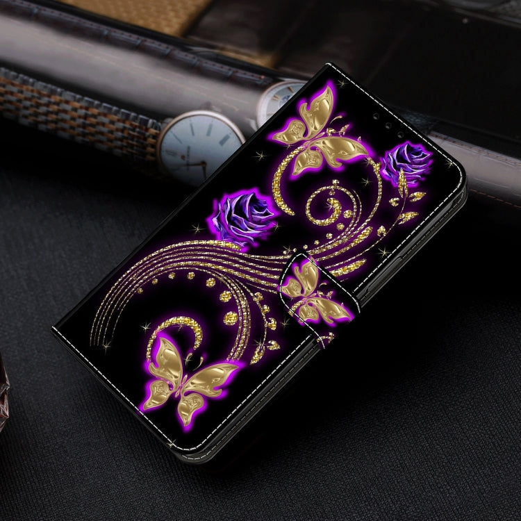 For Motorola Moto G34 Crystal 3D Shockproof Protective Leather Phone Case(Purple Flower Butterfly) - Motorola Cases by buy2fix | Online Shopping UK | buy2fix