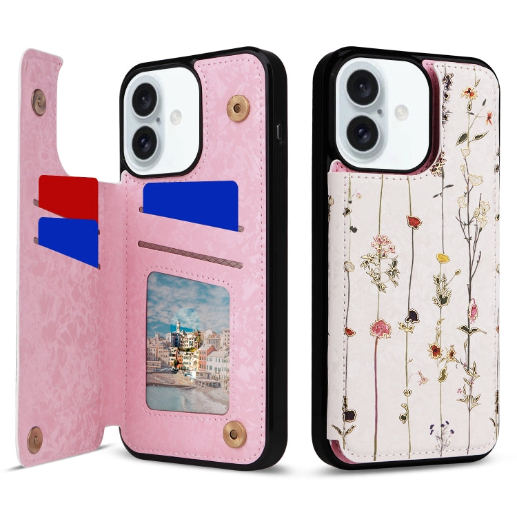 For iPhone 16 Plus Printed Double Buckle RFID Anti-theft Phone Case(Dried Flower World) - iPhone 16 Plus Cases by buy2fix | Online Shopping UK | buy2fix