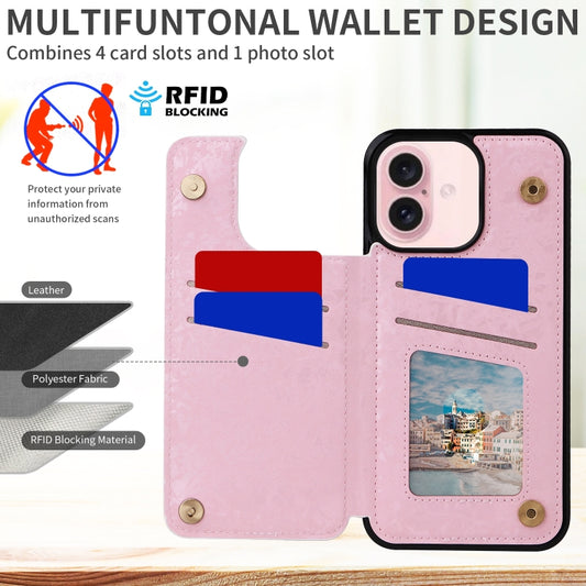 For iPhone 16 Printed Double Buckle RFID Anti-theft Phone Case(Pastoral Rose) by buy2fix