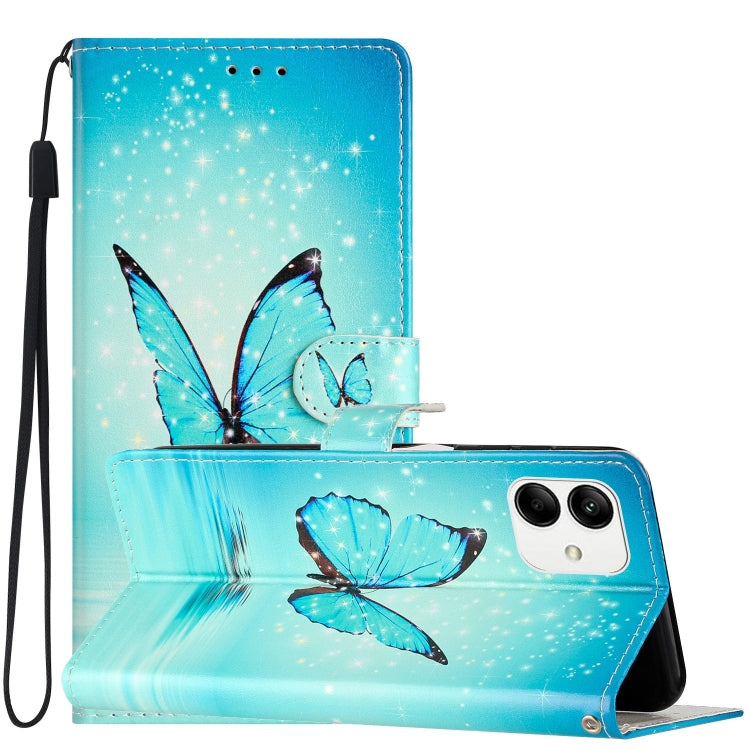 For Samsung Galaxy A05 Colored Drawing Leather Phone Case(Blue Butterfly) by buy2fix