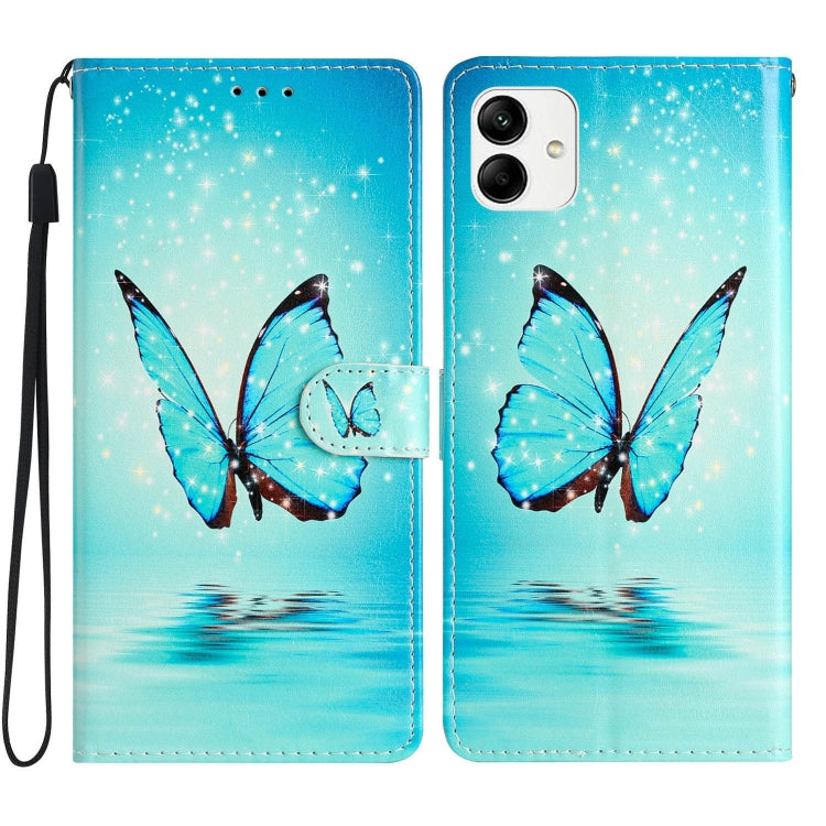 For Samsung Galaxy A05 Colored Drawing Leather Phone Case(Blue Butterfly) by buy2fix