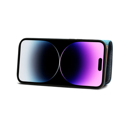 For iPhone 15 Plus Denior Oil Wax Cowhide Magnetic Button Genuine Leather Case(Dark Blue) - iPhone 15 Plus Cases by Denior | Online Shopping UK | buy2fix