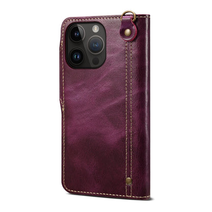 For iPhone 15 Denior Oil Wax Cowhide Magnetic Button Genuine Leather Case(Purple) - iPhone 15 Cases by Denior | Online Shopping UK | buy2fix
