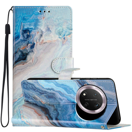 For Honor X9c 5G Colored Drawing Leather Phone Case(Blue Marble)