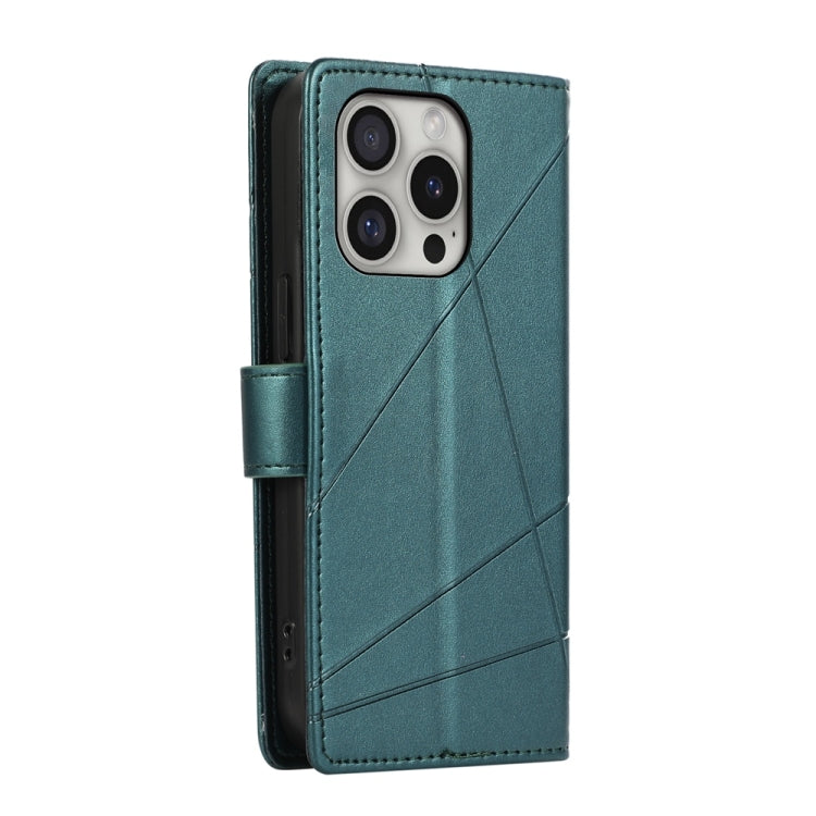 For iPhone 16 Pro PU Genuine Leather Texture Embossed Line Phone Case(Green) by buy2fix