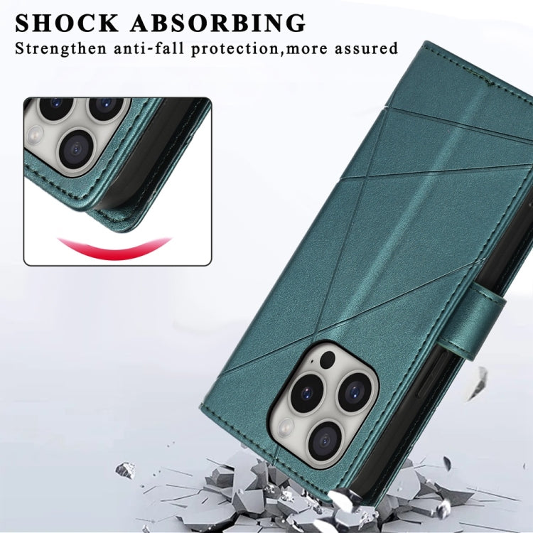 For iPhone 16 Pro PU Genuine Leather Texture Embossed Line Phone Case(Green) by buy2fix
