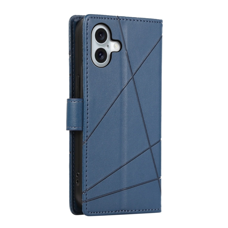 For iPhone 16 Plus PU Genuine Leather Texture Embossed Line Phone Case(Blue) by buy2fix