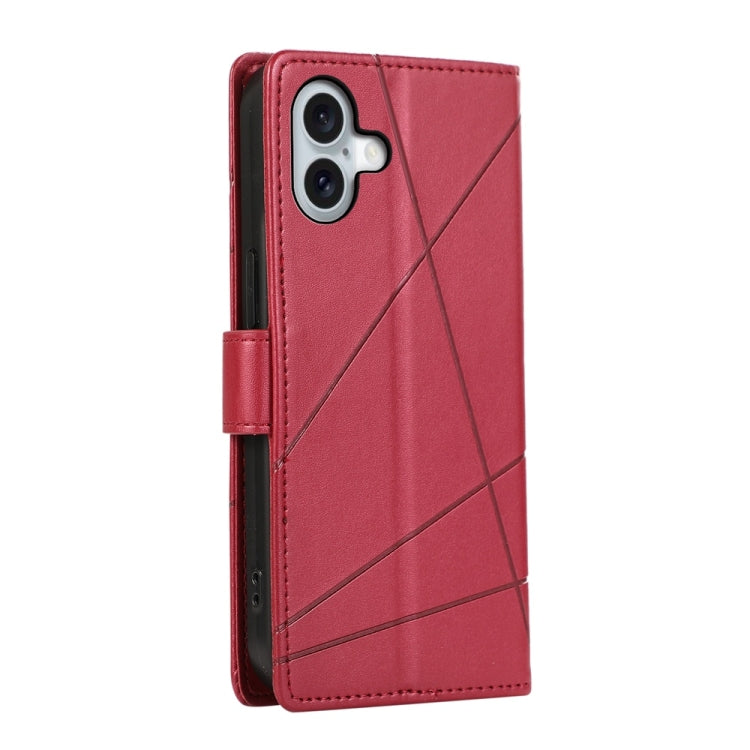 For iPhone 16 Plus PU Genuine Leather Texture Embossed Line Phone Case(Red) by buy2fix