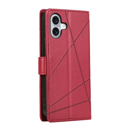 For iPhone 16 Plus PU Genuine Leather Texture Embossed Line Phone Case(Red) by buy2fix