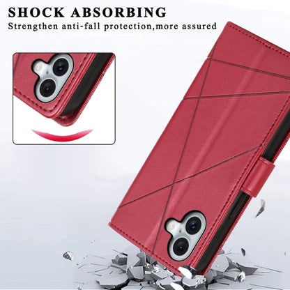 For iPhone 16 Plus PU Genuine Leather Texture Embossed Line Phone Case(Red) by buy2fix