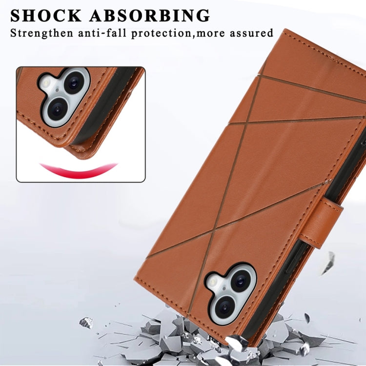 For iPhone 16 Plus PU Genuine Leather Texture Embossed Line Phone Case(Brown) by buy2fix
