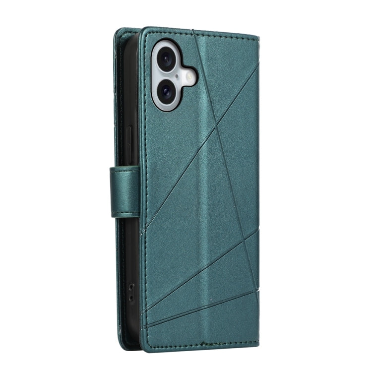 For iPhone 16 Plus PU Genuine Leather Texture Embossed Line Phone Case(Green) by buy2fix