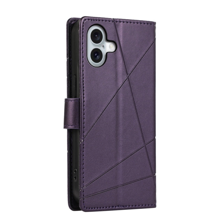 For iPhone 16 Plus PU Genuine Leather Texture Embossed Line Phone Case(Purple) by buy2fix