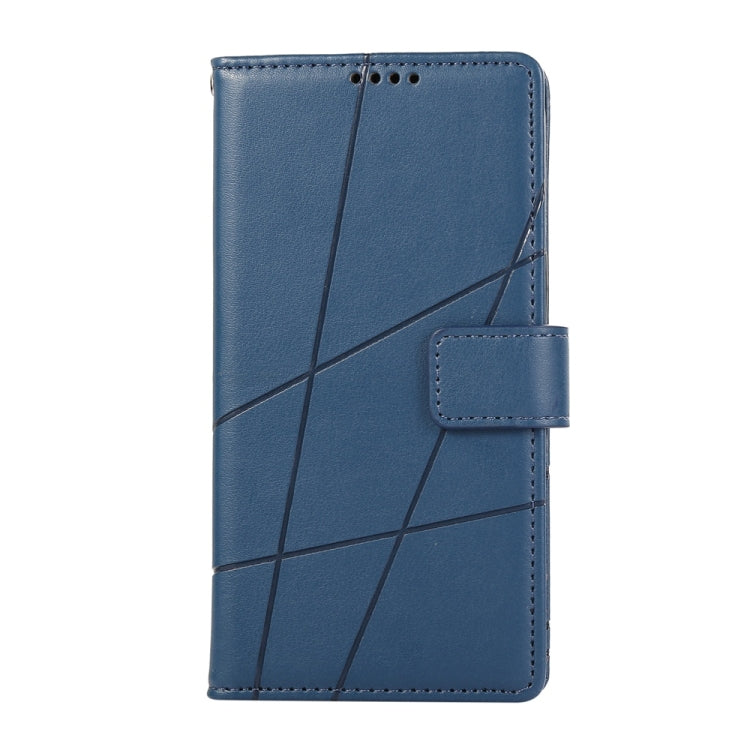 For iPhone 16 PU Genuine Leather Texture Embossed Line Phone Case(Blue) - iPhone 16 Cases by buy2fix | Online Shopping UK | buy2fix