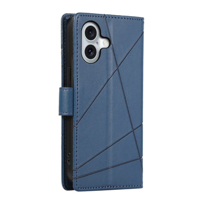 For iPhone 16 PU Genuine Leather Texture Embossed Line Phone Case(Blue) - iPhone 16 Cases by buy2fix | Online Shopping UK | buy2fix