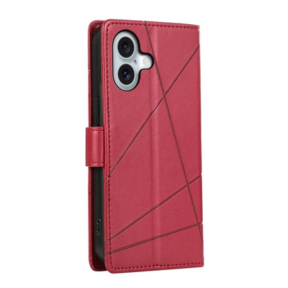 For iPhone 16 PU Genuine Leather Texture Embossed Line Phone Case(Red) by buy2fix