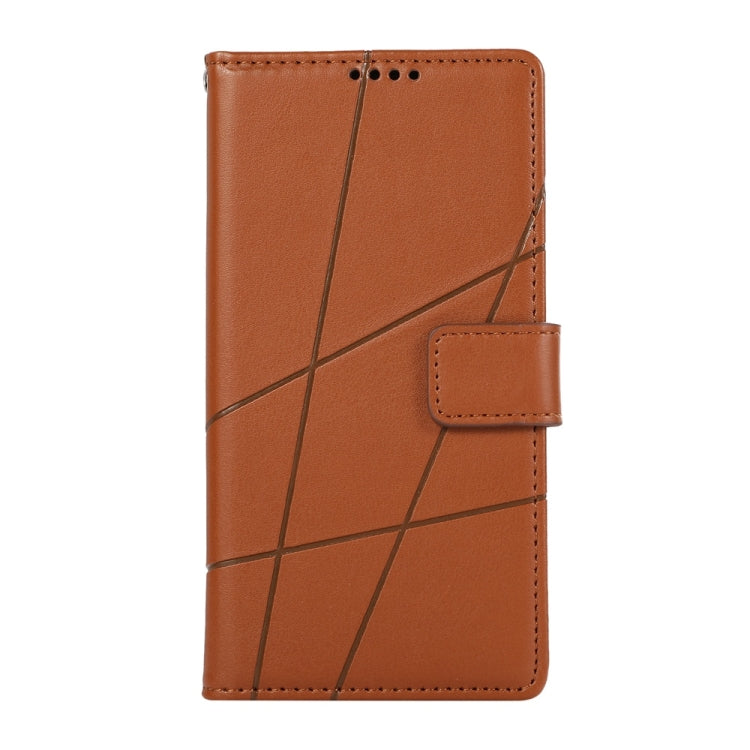 For iPhone 16 PU Genuine Leather Texture Embossed Line Phone Case(Brown) by buy2fix