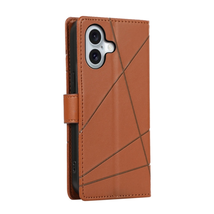 For iPhone 16 PU Genuine Leather Texture Embossed Line Phone Case(Brown) by buy2fix