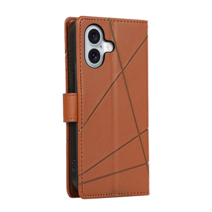 For iPhone 16 PU Genuine Leather Texture Embossed Line Phone Case(Brown) by buy2fix