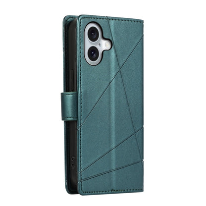 For iPhone 16 PU Genuine Leather Texture Embossed Line Phone Case(Green) - iPhone 16 Cases by buy2fix | Online Shopping UK | buy2fix