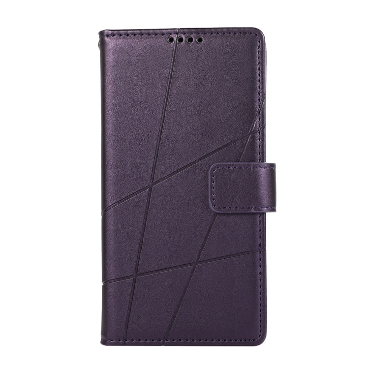 For iPhone 16 PU Genuine Leather Texture Embossed Line Phone Case(Purple) - iPhone 16 Cases by buy2fix | Online Shopping UK | buy2fix