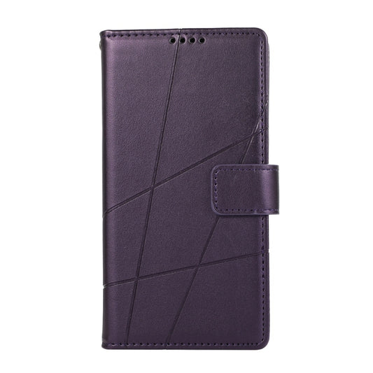 For iPhone 16 PU Genuine Leather Texture Embossed Line Phone Case(Purple) by buy2fix