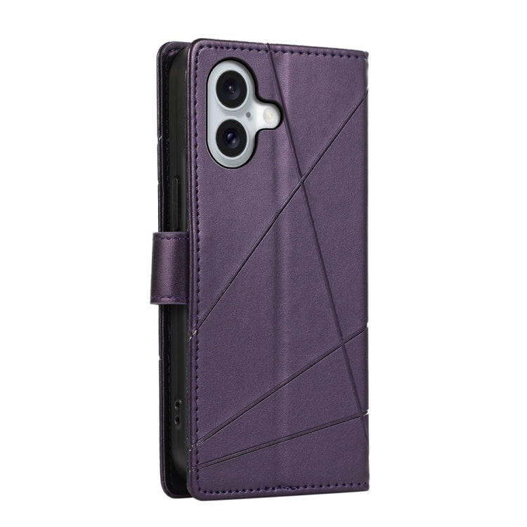 For iPhone 16 PU Genuine Leather Texture Embossed Line Phone Case(Purple) - iPhone 16 Cases by buy2fix | Online Shopping UK | buy2fix