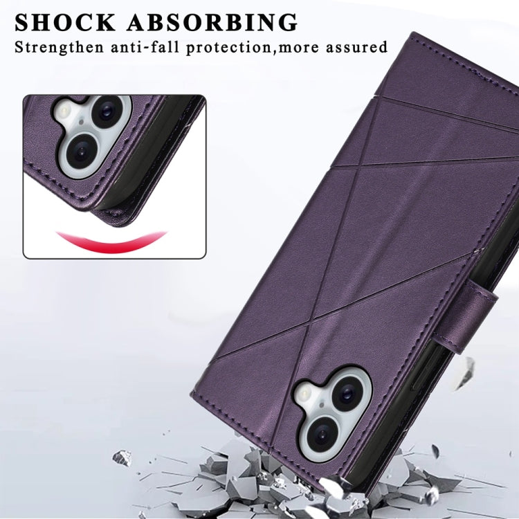 For iPhone 16 PU Genuine Leather Texture Embossed Line Phone Case(Purple) - iPhone 16 Cases by buy2fix | Online Shopping UK | buy2fix