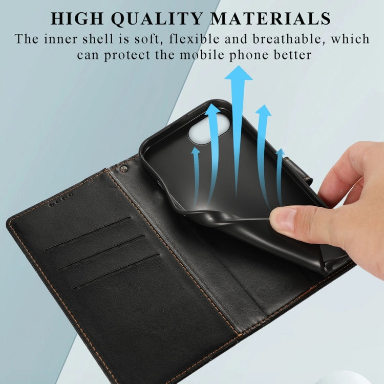 For iPhone 16e PU Genuine Leather Texture Embossed Line Phone Case(Black) by buy2fix