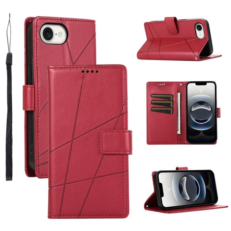 For iPhone 16e PU Genuine Leather Texture Embossed Line Phone Case(Red) by buy2fix