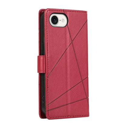 For iPhone 16e PU Genuine Leather Texture Embossed Line Phone Case(Red) by buy2fix