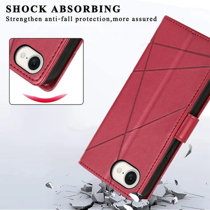 For iPhone 16e PU Genuine Leather Texture Embossed Line Phone Case(Red) by buy2fix