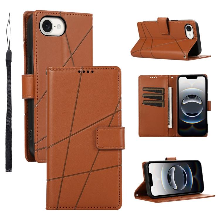 For iPhone 16e PU Genuine Leather Texture Embossed Line Phone Case(Brown) by buy2fix